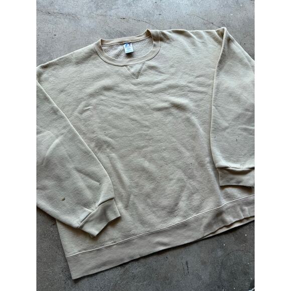 2000s Russell Athletic Thrashed Paint Splatter Beige Crewneck Size XXL - Picture 4 of 8